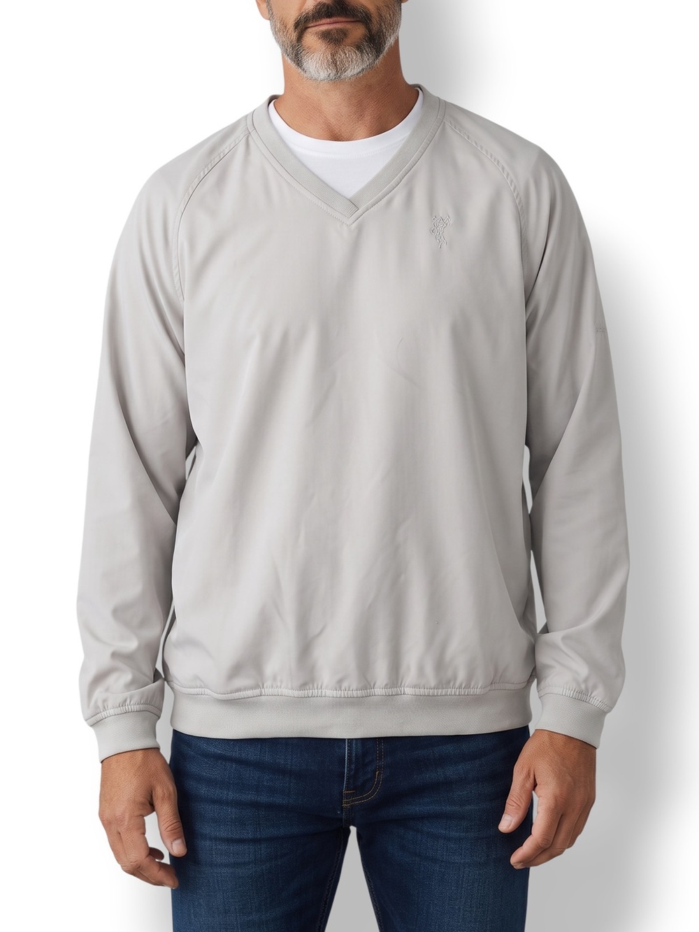 4/$20 Ashworth Weather Systems Windbreaker Pullover V-Neck Golf Jacket Tan Large